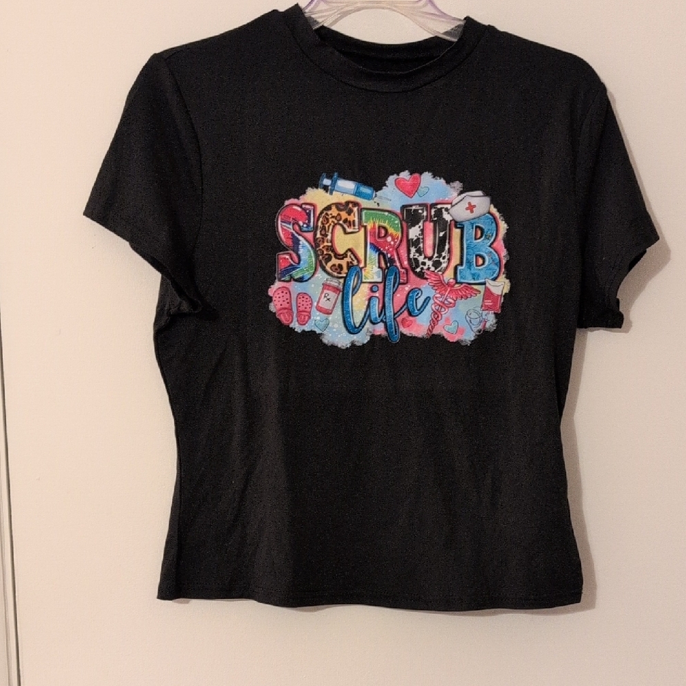 Black Graphic Baby Tee with 'Scrub Life' Design
